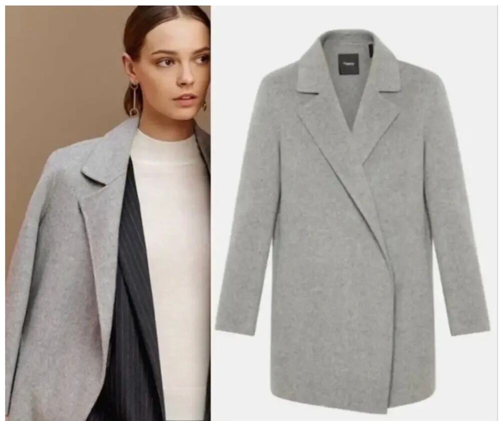 Theory Sileena Winsome 2 Wool Cashmere Coat Blazer Grey Open Front Size Small